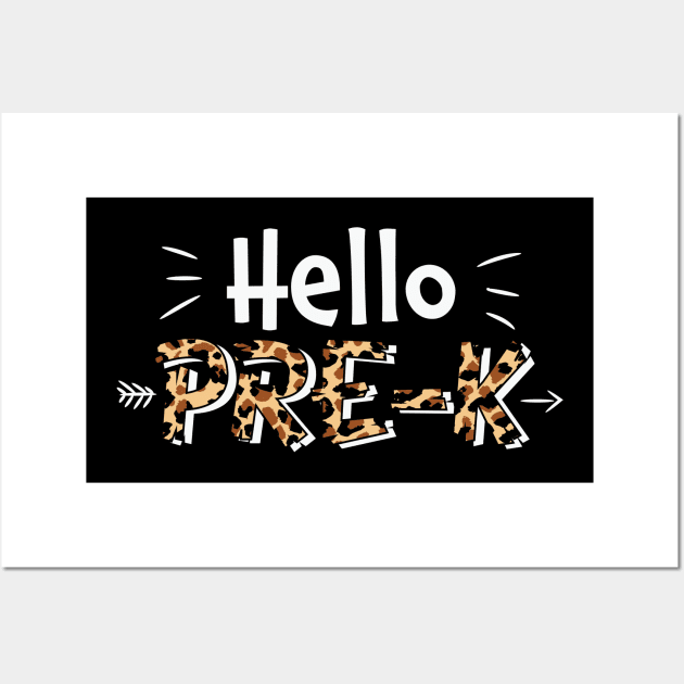 Hello Pre-K Back To School Leopard Print Matching Kindergarten Gift Wall Art by BadDesignCo